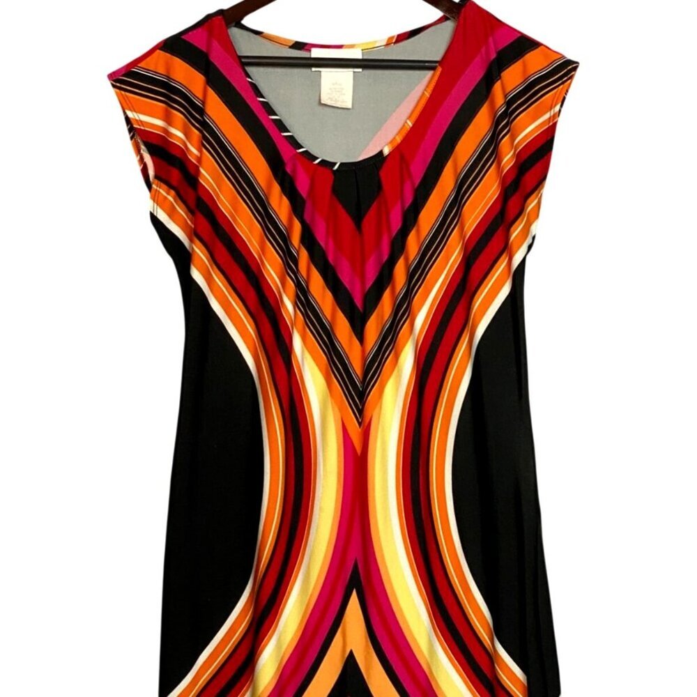 Olivia Matthews Maxi Dress Black & Vibrant Print Sleeveless Stretchy Sz Lg - Picture 3 of 7